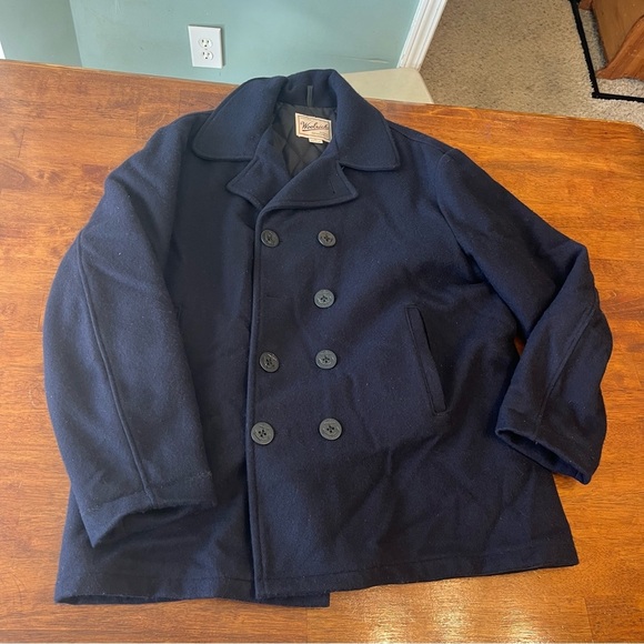 Men’s Woolrich Navy 100% wool coat jacket peacoat size XL - Picture 1 of 9